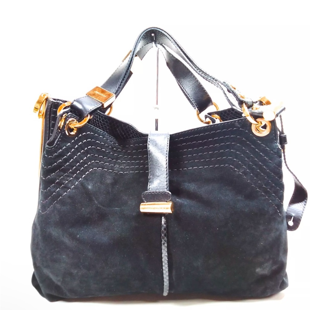 Jimmy Choo Black suede and water snake
Trim handbag shoulder bag